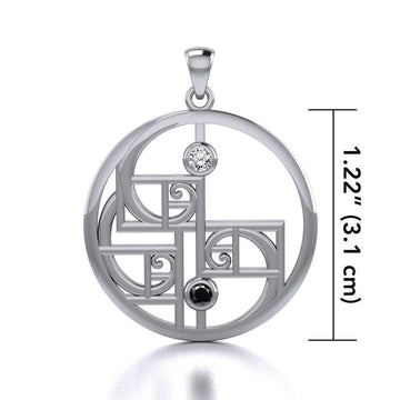 Yin Yang Golden Spiral Silver Pendant with Gemstone TPD5135 - Jewelry